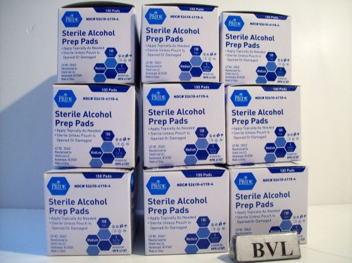 ALCOHOL PREP PADS STERILE MEDIUM **LOT OF 9 X 100&#039;S** &gt;&gt;FREE SHIPPING&lt;&lt;