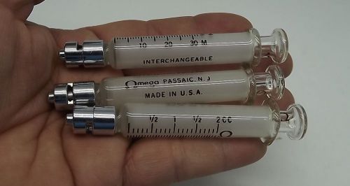 VINTAGE 3 SYRINGE GLASS MEGA PASAIC 2 CC MULTIFIT  (NO NEEDLE) MADE IN USA NEWS