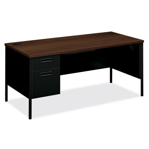 Metro Classic Left Pedestal Desk, 66w x 30d, Columbian Walnut/Black