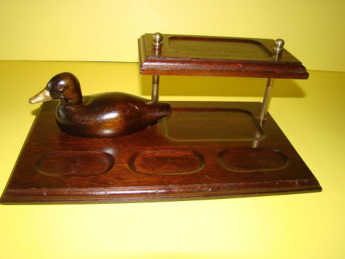 Vintage WOODEN DUCK VALET DESK ACCESSORY JEWELRY ORGANIZER HOLDER~BRASS TRIM