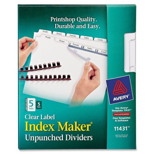 Avery 11431 Index Maker, Laser, Unpunched, 5 Tab Set, Letter, 5 Sets/PK, White