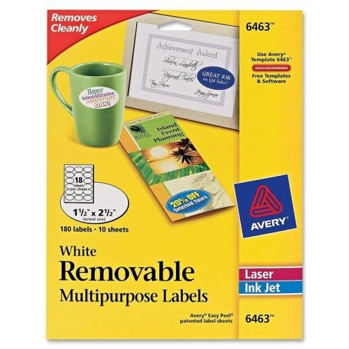 Avery Multipurpose Label -1.5&#034;Wx2.5&#034;L -180/Pk -Oval -Laser,Inkjet-White