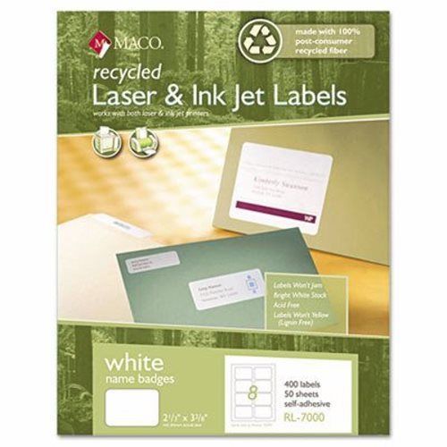 Maco Recycled Name Badge Labels, 3-3/8 x 2-1/3, White, 400/Box (MACRL7000)