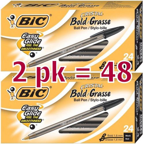 BIC Cristal Bold 1.6mm Ball Pen 48ct. Black Home Office Writing Desk Printer Ink