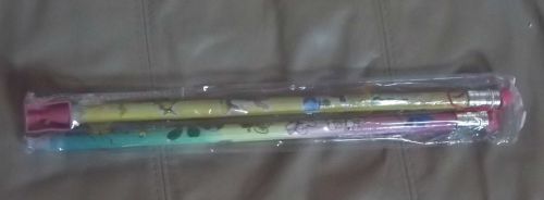 2 LARGE JUMBO LEAD PENCILS WITH ERASERS 1 SHARPENER FISHES FLORAL BEE etc