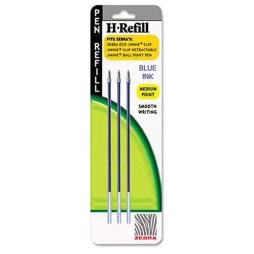 Zebra H-Refills for Jimnie Clip Retractable Ballpoint, Medium, Blue, 3/Pack