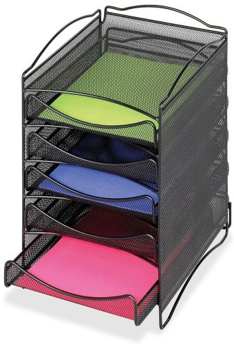 Black 5 Drawer Powder Coated Steel Mesh Stackable Literature Organizer Durable