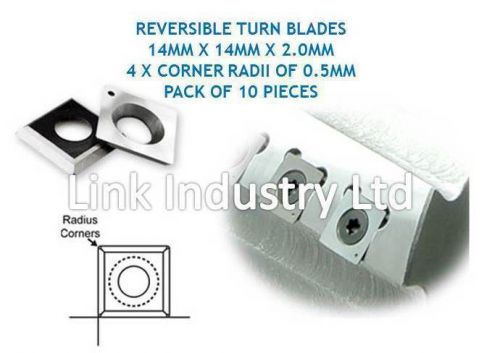 10 pces. 14 x 14 x 2.0mm, 4 x 0.5MM CORNER RADII, CARBIDE REVERSIBLE TURN BLADES