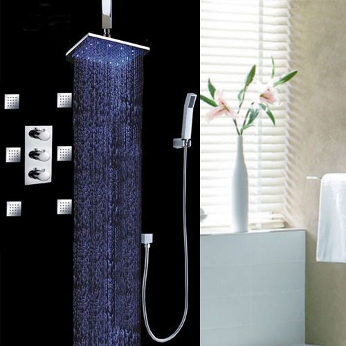 Modern LED Ceil Mount 12 Inch Rainshower &amp; 6 Bodysprays Shower Set Free Shipping