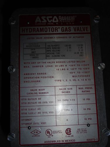 NEW IN THE BOX!  ASCO AH2D102A4 HYDRAMOTOR GAS VALVE WITH DAMPER SHAFT &amp; ARM