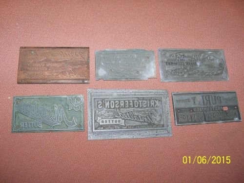 6 VINTAGE METAL PRINTING PRINTER&#039;S PLATES BLOCKS ADVERTISING BUTTER