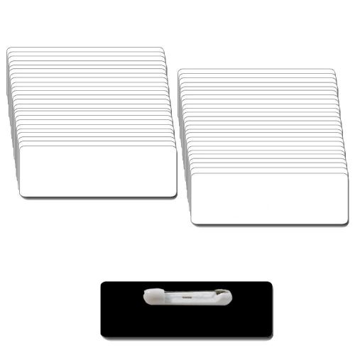 50 BLANK 1 X 3 WHITE/BLACK NAME BADGES TAGS 1/8&#034; CORNERS &amp; SAFETY PIN BACKS