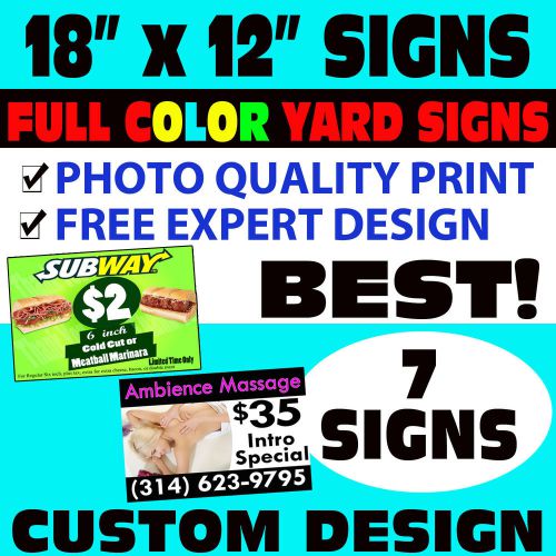 (7) COLOR YARD SIGNS CUSTOM DESIGN + FREE STANDS + FREE DESIGN