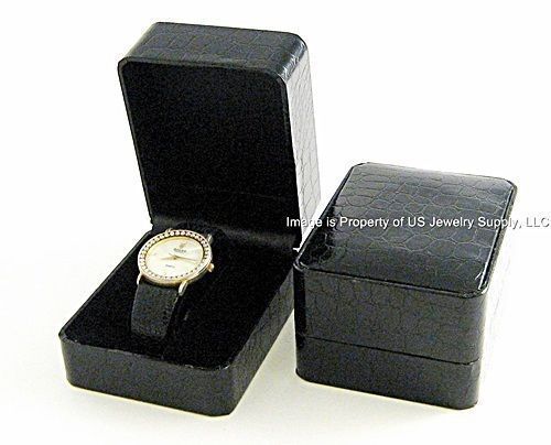 2 Elegant Black Crocodile Pattern Watch Display Gift Boxes