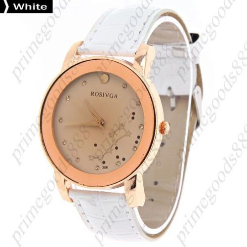 Star Constellations Big Dipper Stars PU Leather  Ladies Wristwatch Women&#039;s White