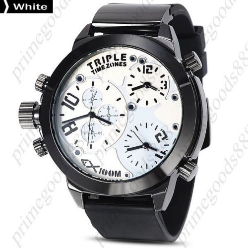 Hot series punk 3 time zones wristwatch quartz analog men&#039;s black white face for sale