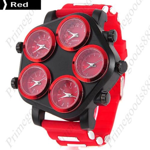 5 Time Zone Zones Analog Quartz Pentagon Case Rave Men&#039;s Wrist Wristwatch Red