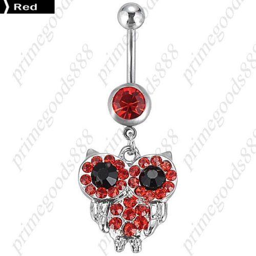 Owl pendant belly button ring body piercing  jewelry with rhinestones silver red for sale