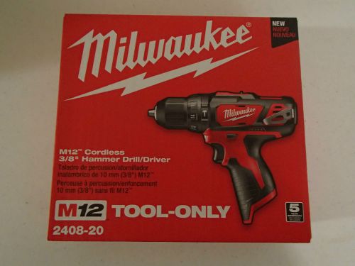 NEW MILWAUKEE M12 12V CORDLESS 3/8 HAMMER DRILL/DRIVER MODEL 2408-20 BARE TOOL