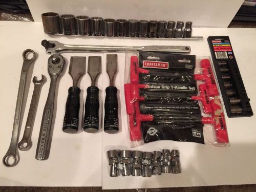 Crafstman Socket Set Swivel Breaker Bar Allen Torx Bit Chisel Ratchet Wrench Lot