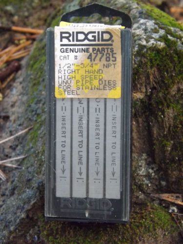 RIDGID 1/2&#034;-3/4&#034; NPT, 47785 HIGH SPEED STAINLESS UNV PIPE DIES,THREADERS, RIGID