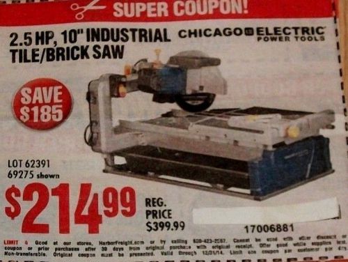 2.5 hp, 10&#034; industrial tile/brick saw &#034;coupon only&#034; for sale