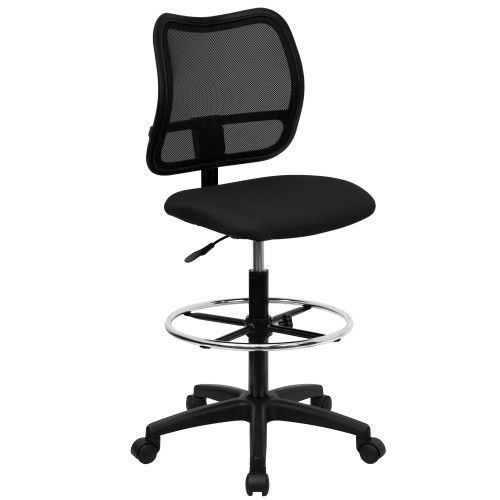 Flash furniture wl-a277-bk-d-gg mid-back mesh drafting stool with black fabric s for sale