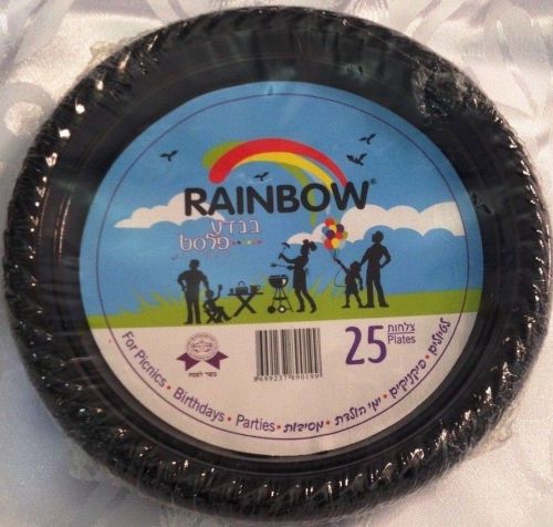 25 Plastic Plates BLACK disposable Birthday Tableware Wedding Kosher BBQ PICNIC