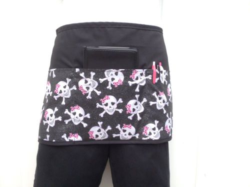 BLACK 3 POCKET WAITRESS WAIST APRON BAR CAFE SERVERS CUTE SKULL  Resturant -USA