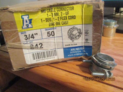 842  3/4&#034; NM CABLE CONNECTOR ZINC DIE CAST ARLINGTON  K14  BOX OF 50