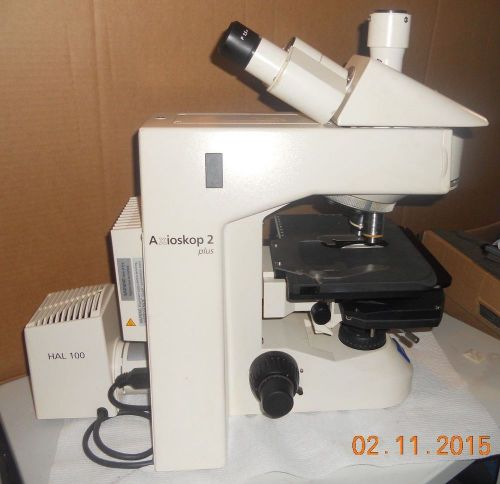 ZEISS AXIOSKOP 2 PLUS TRINOCULAR MICROSCOPE W/ 10X,100X OBJECTIVES