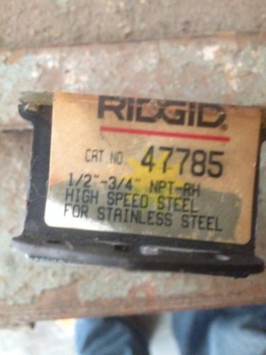 RIDGID 1/2&#034;-3/4&#034; NPT, 47785 HIGH SPEED STAINLESS UNV PIPE DIES,THREADERS, RIGID