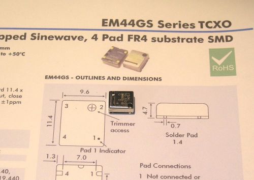 10.000MHZ TCXO EUROQUARTZ TYPE EM44GS  5V/1.5ppm/-20~+70 C CLIPPED SINEWAVE SMD