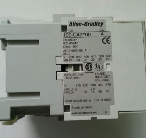 100-C43*00 Series A Contactor W/ ALLEN BRADLEY 100-S Ser A