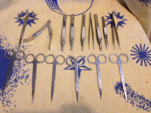 Mixed Lot of 7 Scissors, 7 Tweezers and Micro Snipper