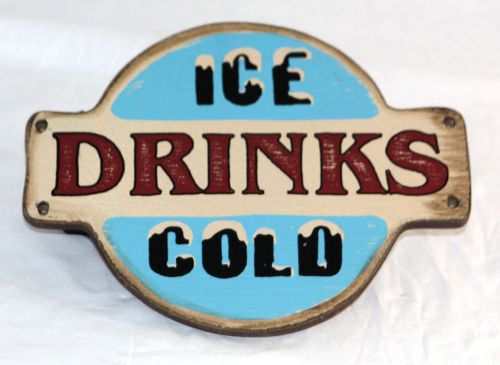 Vintage Rustic Ice Cold Drinks Wooden Sign Decoration