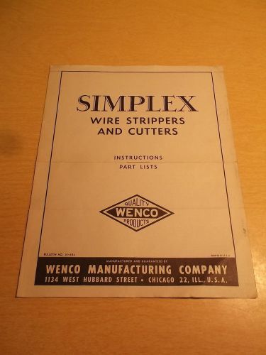 Simplex wire strippers and cutters instruction part list manual *free shipping* for sale