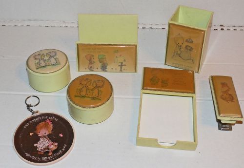 Betsey Clark Desk Set USED Notes, Pencil Letter Holder, Stapler,  Trinket Boxes