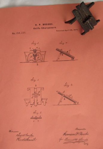 Patent April 28 1874 cast iron knife sharpener H.P.Brooks patentee