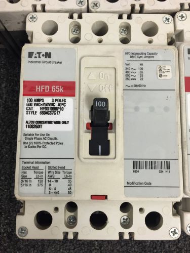 EATON CUTLER HAMMER HFD3100 BP10 3 Pole 100 Amp HFD Breaker