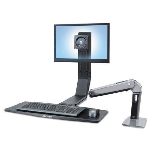 WorkFit-A Sit-Stand Workstation, LCD LD Monitor, Polished Aluminum/Black