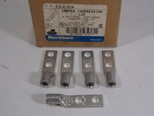 Lot of 5 new thomas betts blacburn copper lugs ctl4-214 4str short barrel 1/4&#034; for sale