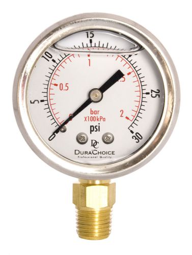 2&#034; Oil Filled Pressure Gauge - SS/Br 1/4&#034; NPT Lower Mount 30PSI