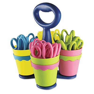 School Scissors Caddy w/24 Pairs of Kids&#039; Scissors w/Microban, 5&#034; Pointed