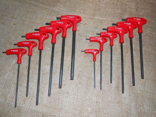 Facom 12-Pc Two-Tip Ball End T-Handle Hex Key Set, SAE 5/32&#034;-3/8&#034;, Metric 3-8mm