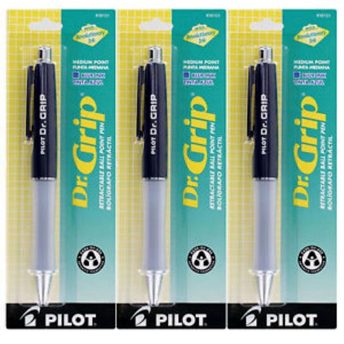 Dr GRIP~Lot of 3~Pilot Retractable Ballpoint Pen,Blue Ink,Med~NEW**USA SELLER**