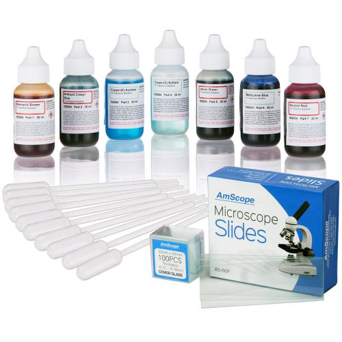 Vital stain kit for living cells – microscope slide stains, pipettes &amp; 50 slides for sale