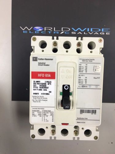 Cutler-hammer 3 pole 30 amp 600v circuit breaker cat hfd3030 1 year warranty for sale