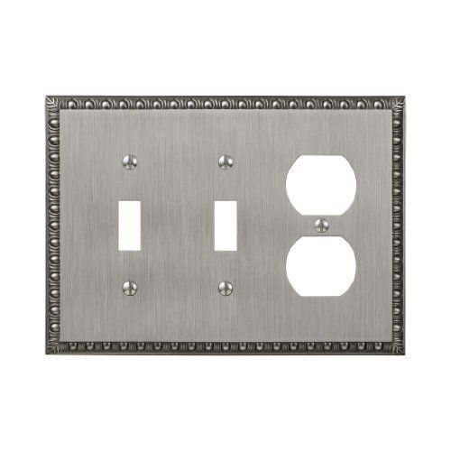 Amertac 90TTDAN Egg &amp; Dart Antique Nickel Cast Wall Plate, 2 Toggle/1 Duplex