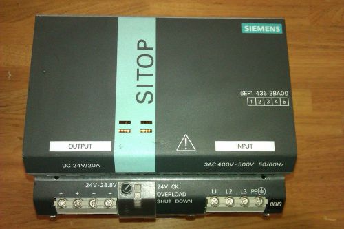 SIEMENS SITOP 3PHASE POWER SUPPLY 24VDC/20A (6EP1 436-3BA00)